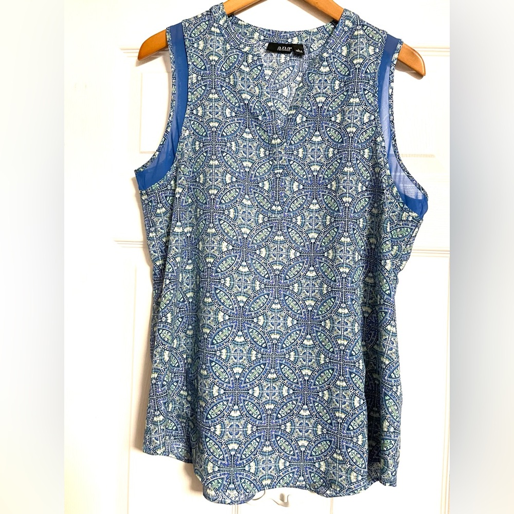 a.n.a Blue Patterned Sleeveless Blouse